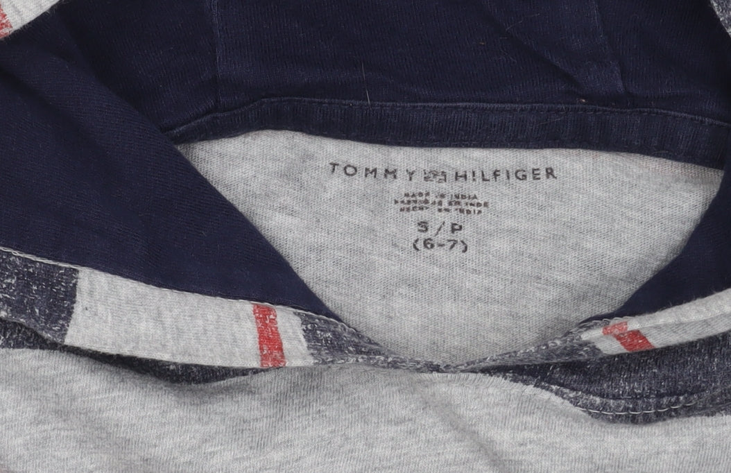 Tommy Hilfiger Boys Grey Striped Pullover Hoodie 6-7 Years