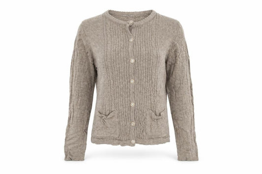Front view of Honor Millburn Women's Beige Cardigan S Round Neck
