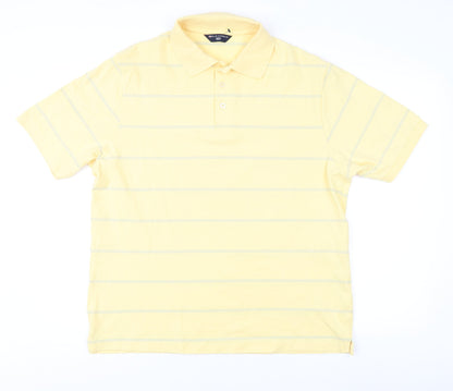 Marks & Spencer Men's Yellow Striped Polo Shirt L