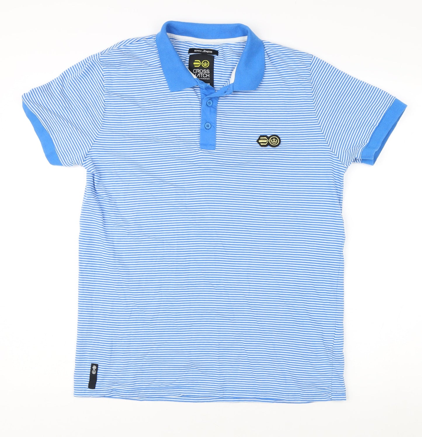 Crosshatch Men's Blue Striped Polo Shirt L