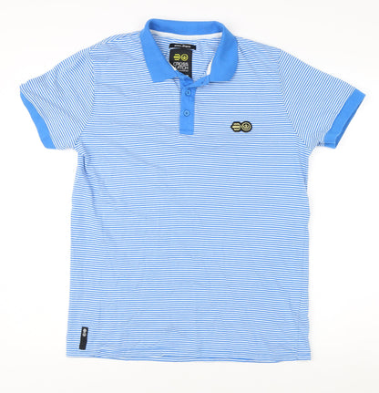 Crosshatch Men's Blue Striped Polo Shirt L