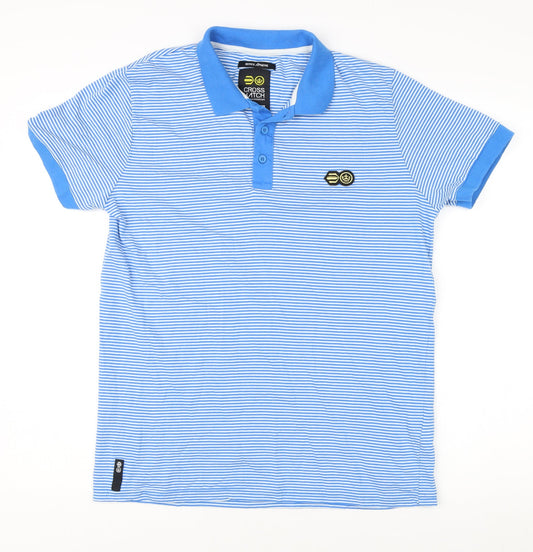 Crosshatch Men's Blue Striped Polo Shirt L