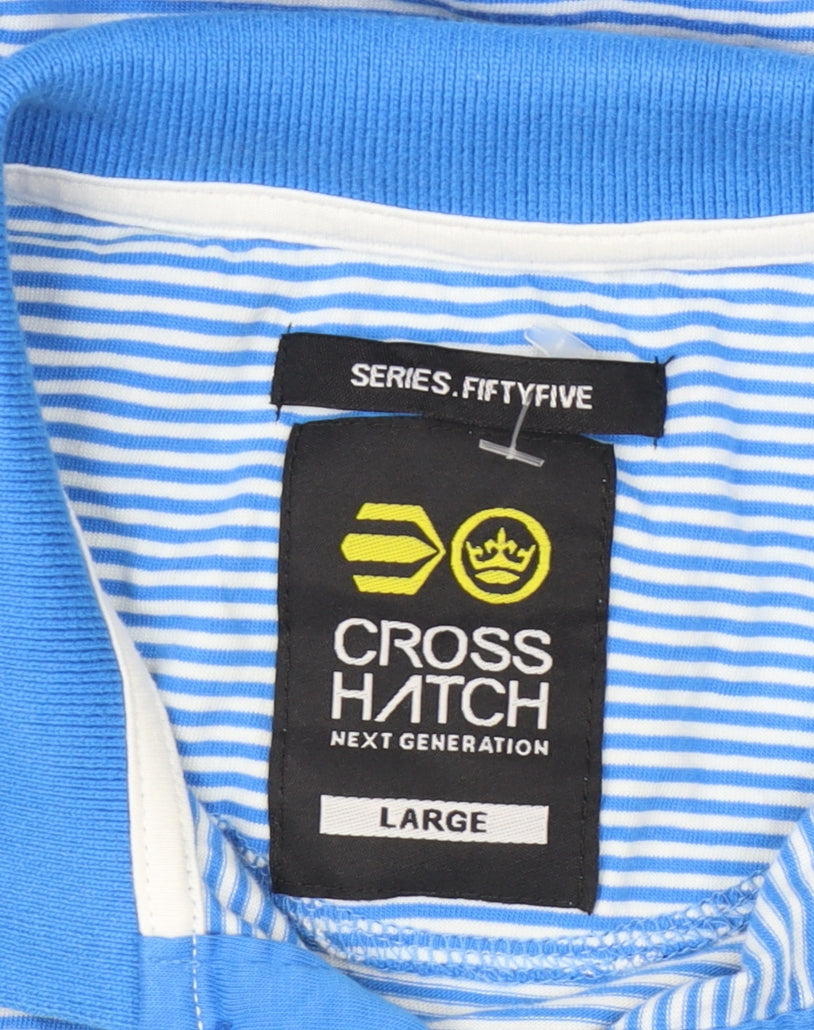 Crosshatch Men's Blue Striped Polo Shirt L