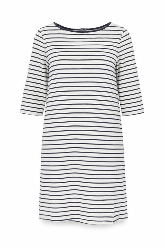 Front view of Jaeger Women's Striped Boat Neck 3/4 Sleeve Dress