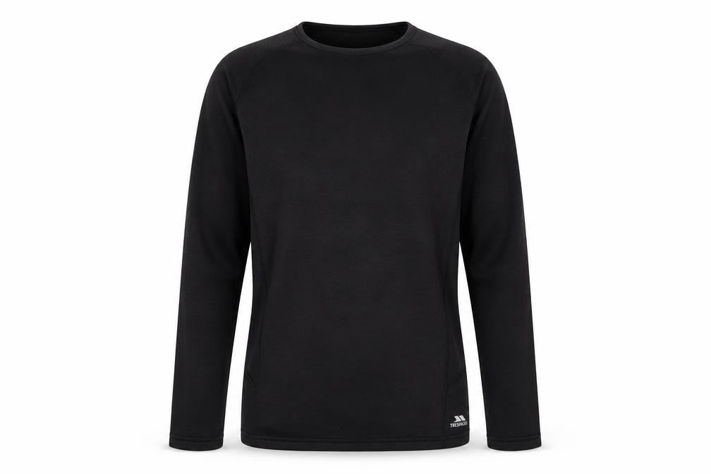 Front view of Trespass unisex black xs long sleeve active top
