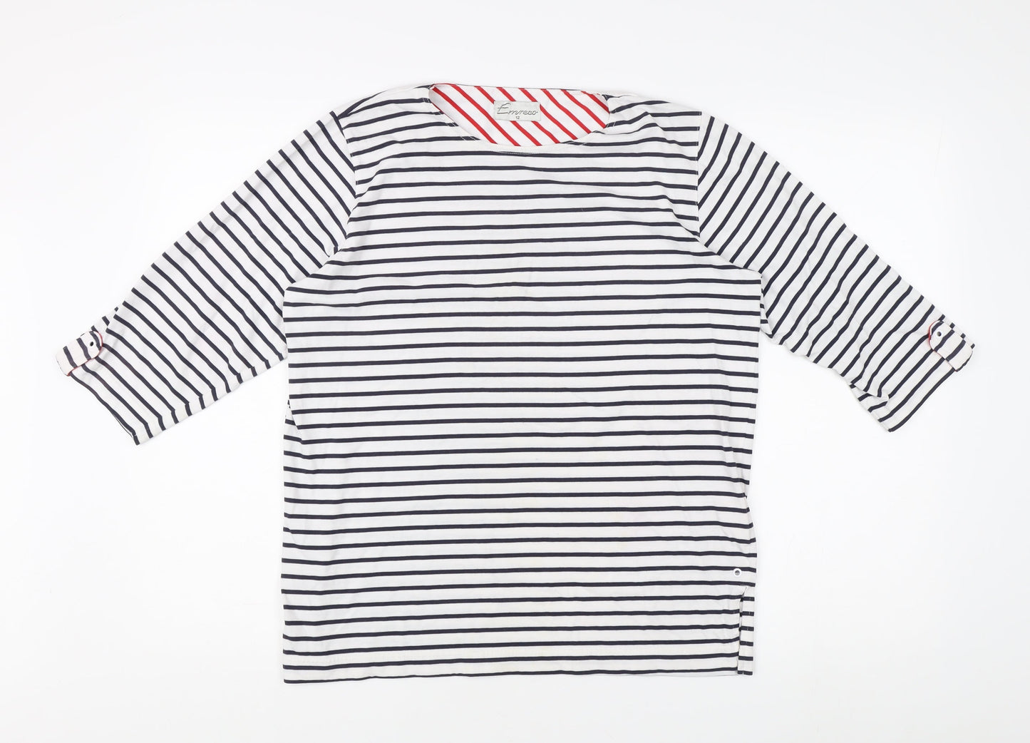 Errroco Women's White Striped 3/4 Sleeve T-Shirt Size 12