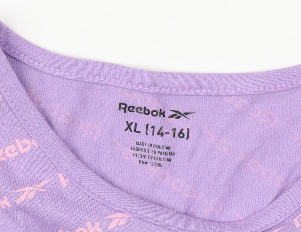 Reebok Girls Purple T-Shirt Size 14 Years, Logo Print