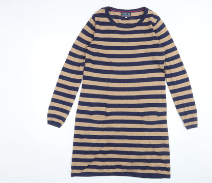 Joules Women's Beige Blue Striped Shift Dress Size 12