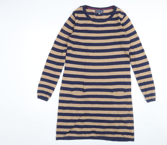 Joules Women's Beige Blue Striped Shift Dress Size 12