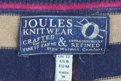 Joules Women's Beige Blue Striped Shift Dress Size 12