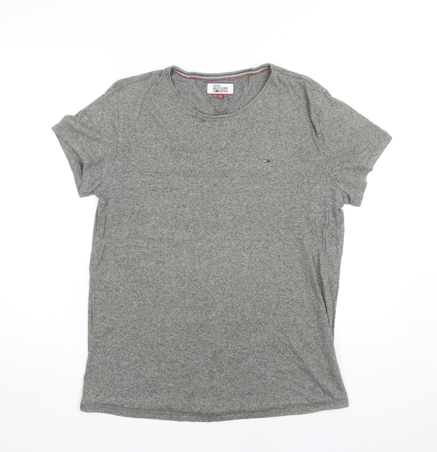 Tommy Hilfiger Men's Grey L T-Shirt, Crew Neck, Logo Accent