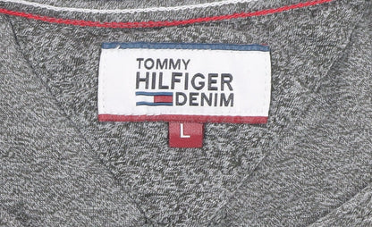 Tommy Hilfiger Men's Grey L T-Shirt, Crew Neck, Logo Accent