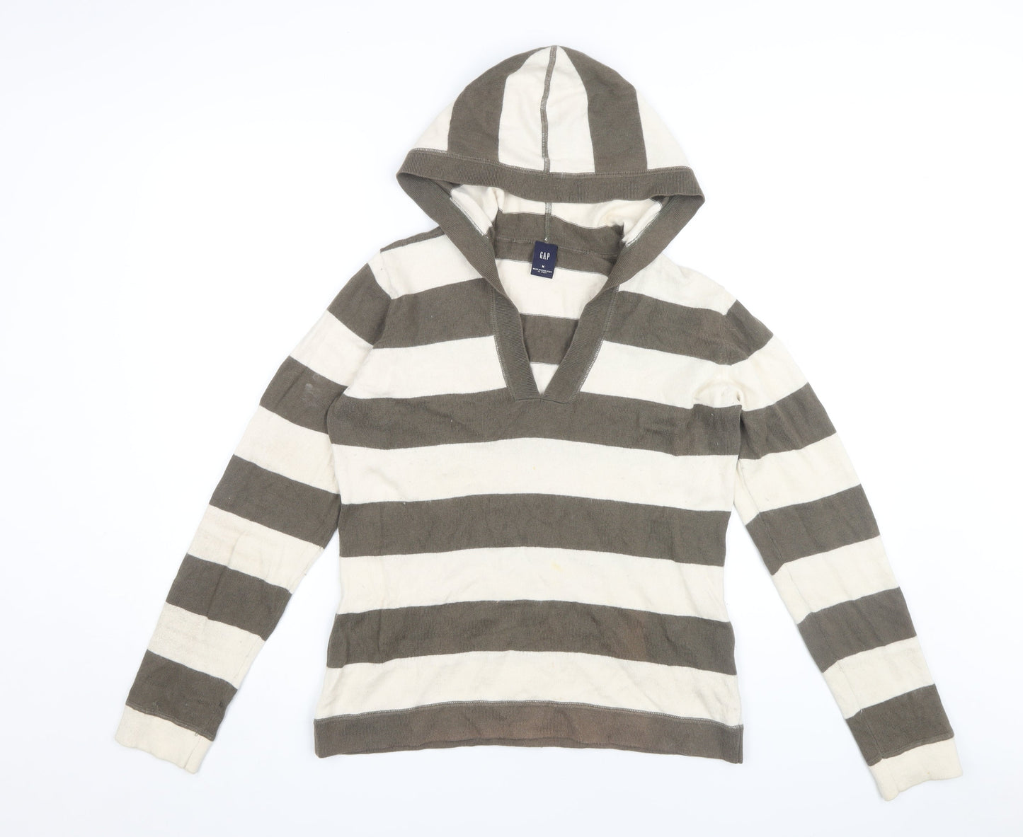 GAP Women's Striped Hoodie, Brown Medium Cotton Blend