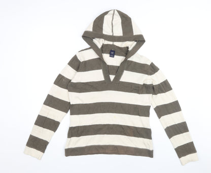 GAP Women's Striped Hoodie, Brown Medium Cotton Blend
