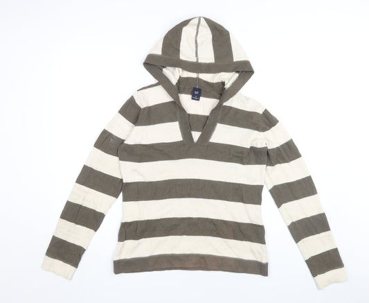 GAP Women's Striped Hoodie, Brown Medium Cotton Blend