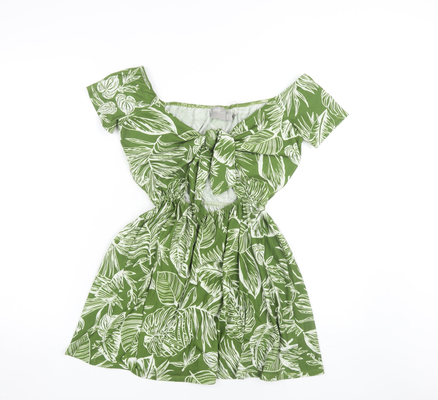 ASOS Women's Green Leaf Print Dress, Size 10, Off Shoulder