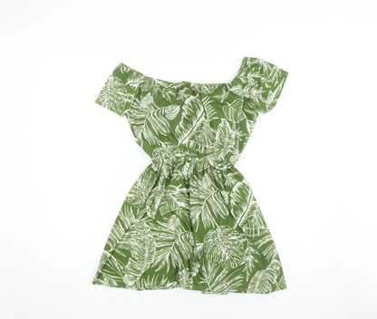 ASOS Women's Green Leaf Print Dress, Size 10, Off Shoulder
