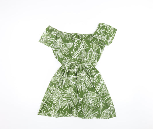ASOS Women's Green Leaf Print Dress, Size 10, Off Shoulder