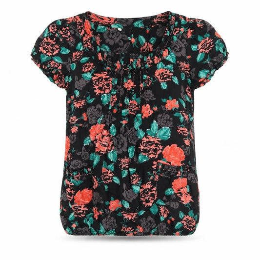 Front view of Red Herring Women's Black Floral Blouse, size 40