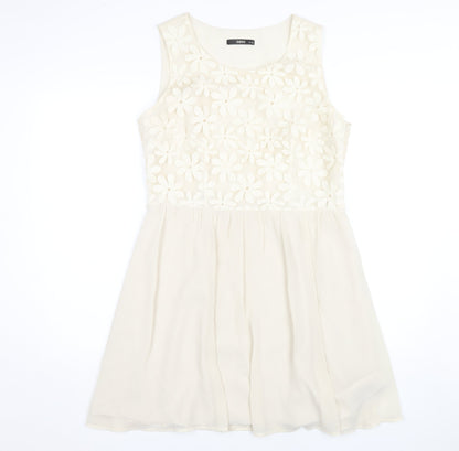 Oasis Women's Ivory A-Line Embroidered Dress Size 14
