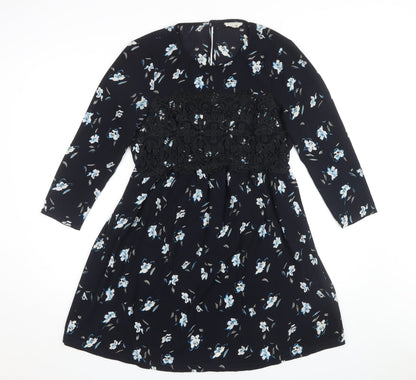 Pins & Needles Women's Black Floral Shift Dress, Size S, Long Sleeve