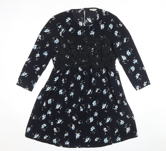 Pins & Needles Women's Black Floral Shift Dress, Size S, Long Sleeve
