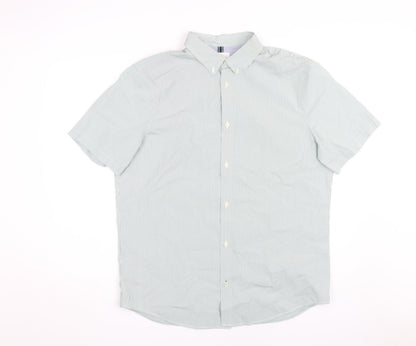 Marks and Spencer Men's Green Striped Shirt, L, Regular