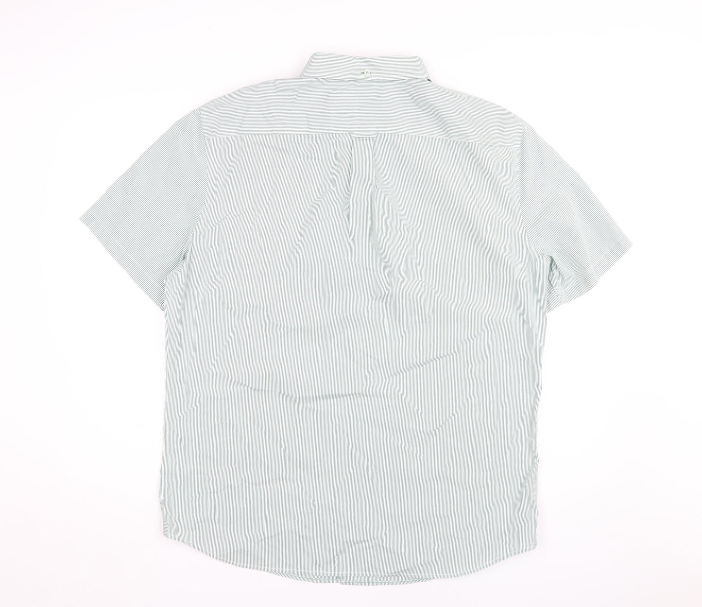 Marks and Spencer Men's Green Striped Shirt, L, Regular