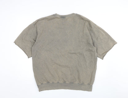 Zara Men's Grey M Cotton Pullover Sweatshirt Short Sleeve