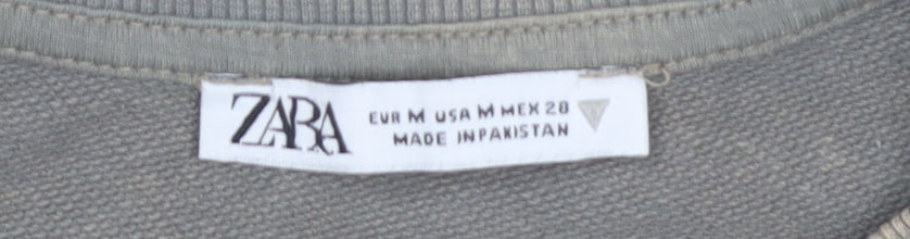 Zara Men's Grey M Cotton Pullover Sweatshirt Short Sleeve