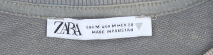 Zara Men's Grey M Cotton Pullover Sweatshirt Short Sleeve