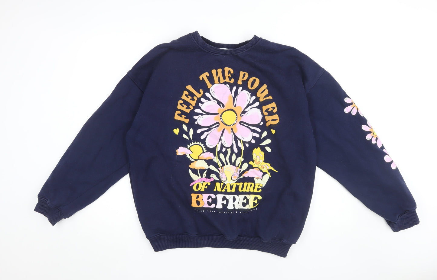 Bershka Women's Blue Pullover Sweatshirt L