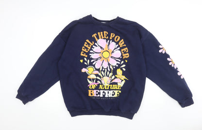 Bershka Women's Blue Pullover Sweatshirt L