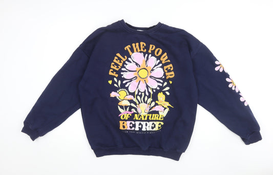 Bershka Women's Blue Pullover Sweatshirt L