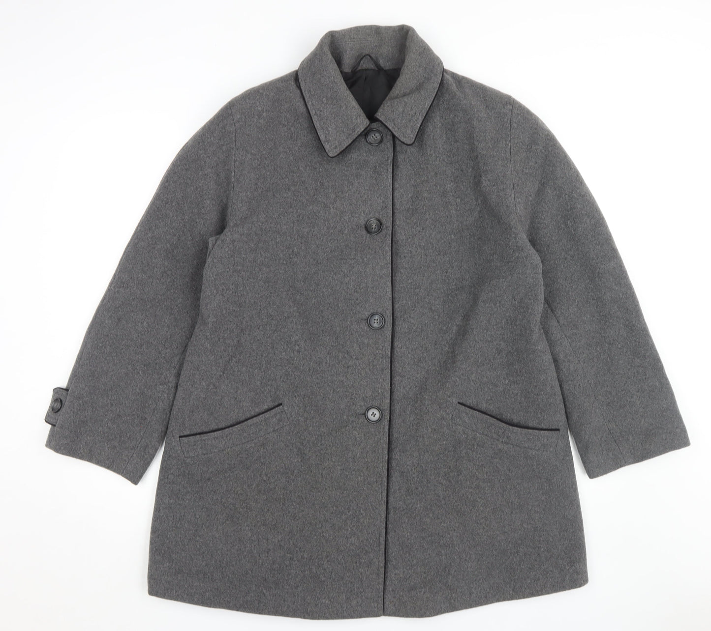 BH Women’s Grey Wool Overcoat, Size 12, Classic Style