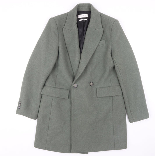 MNG Women's Green Overcoat - Size 12, Wool Blend