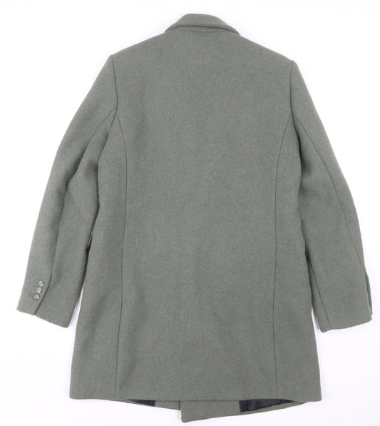 MNG Women's Green Overcoat - Size 12, Wool Blend