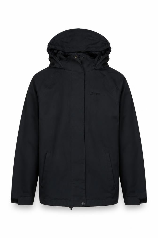 Front view of Hi Gear boys’ black parka jacket age 11 waterproof