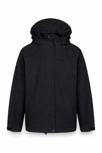 Front view of Hi Gear boys’ black parka jacket age 11 waterproof