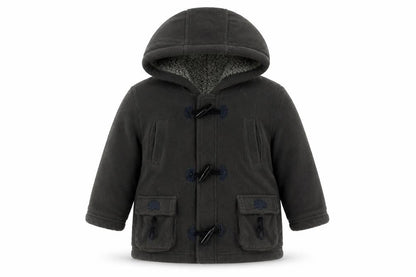 Front view of Pumpkin Patch unisex green duffle coat, 24 months, winter warm