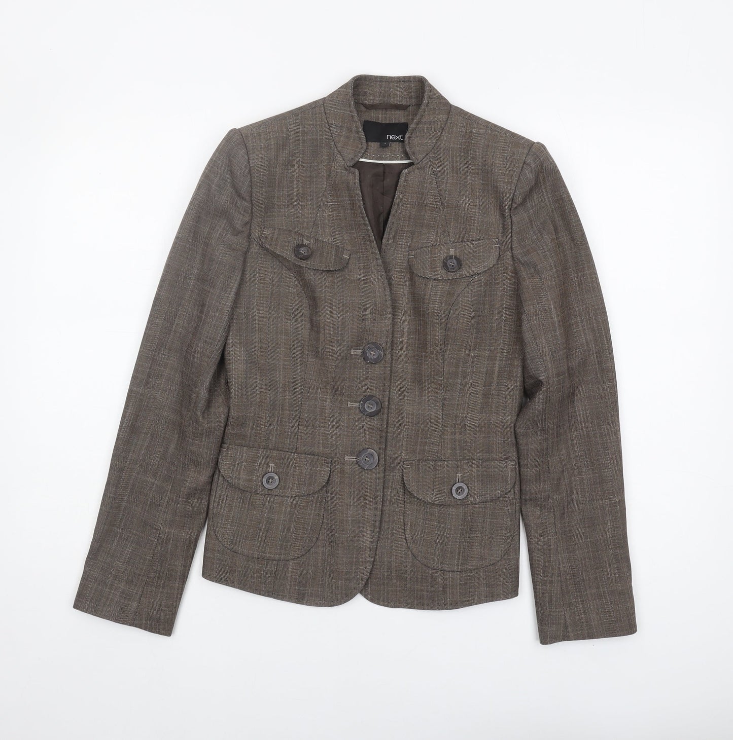 Next Women's Brown Suit Jacket Size 8 Herringbone Blazer