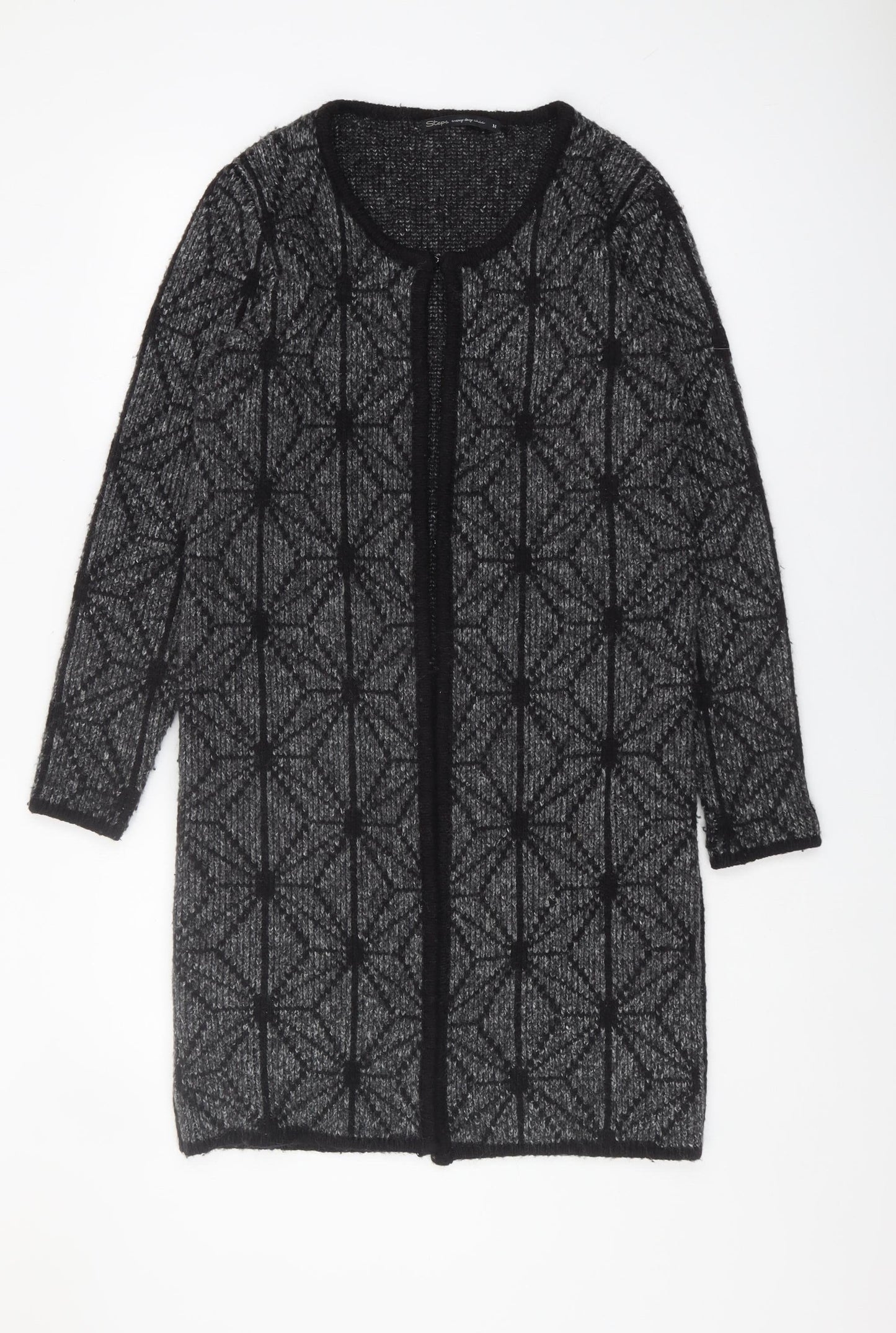 Steps Women’s Black Cardigan Geometric Knit M