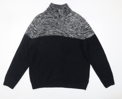 M&Co Men's Black Henley Waffle Knit Jumper Size M