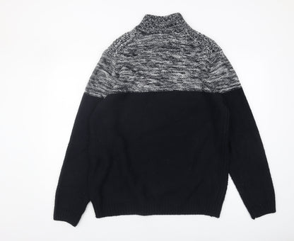 M&Co Men's Black Henley Waffle Knit Jumper Size M