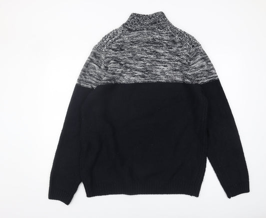 M&Co Men's Black Henley Waffle Knit Jumper Size M