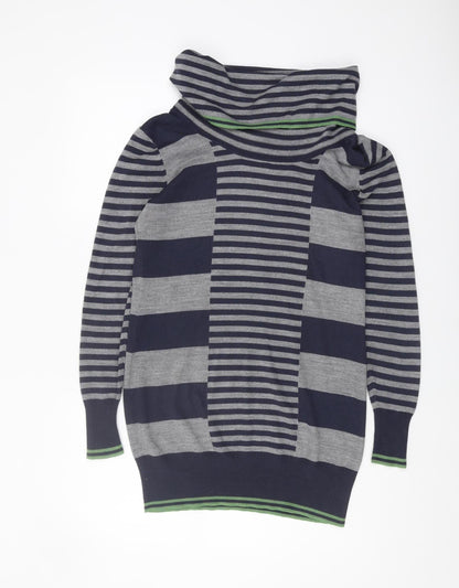 Marks and Spencer Women's Grey/Blue Striped Pullover Jumper Size 10