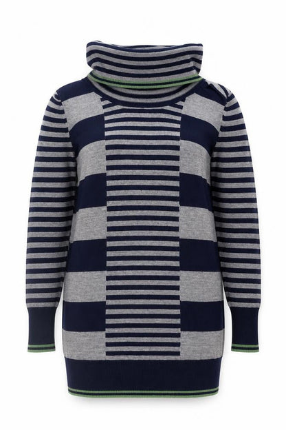 Marks and Spencer Women's Grey/Blue Striped Pullover Jumper Size 10