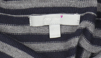 Marks and Spencer Women's Grey/Blue Striped Pullover Jumper Size 10