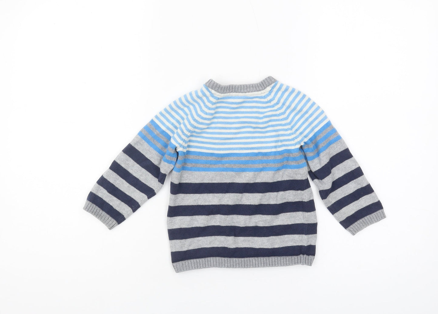 H&M Unisex Blue & Grey Striped Cotton Pullover Jumper 24M
