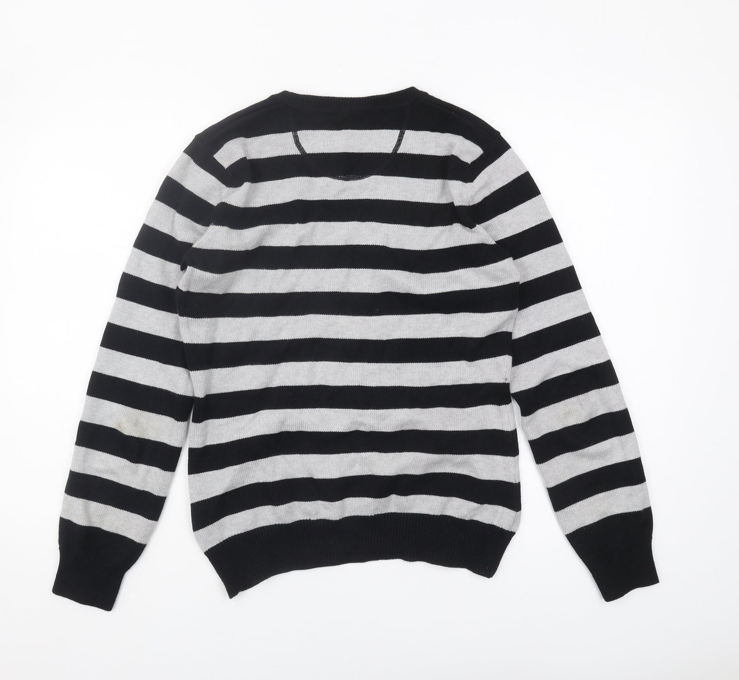 Jake's Men's Black Striped V-Neck Pullover Jumper M